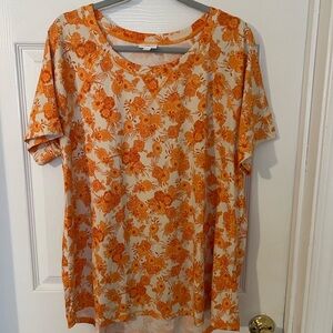 LuLaRoe Hailey Orange Floral Short Sleeve Top